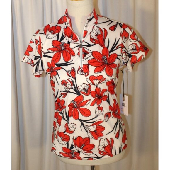 NEW Tail Women’s SMALL Hester SS Golf Polo Shirt Red Crocus Floral 1/4-Zip - Picture 4 of 7
